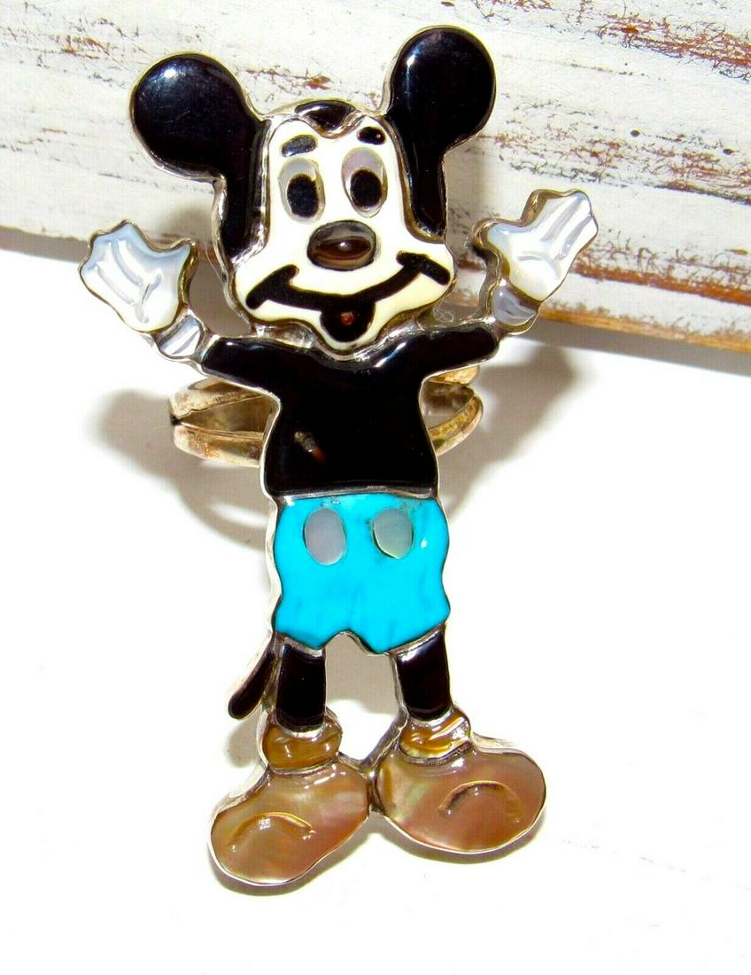 Zuni Mickey Mouse Sterling Inlay Ring Sz. 7.5 Zuni (1 of 5)