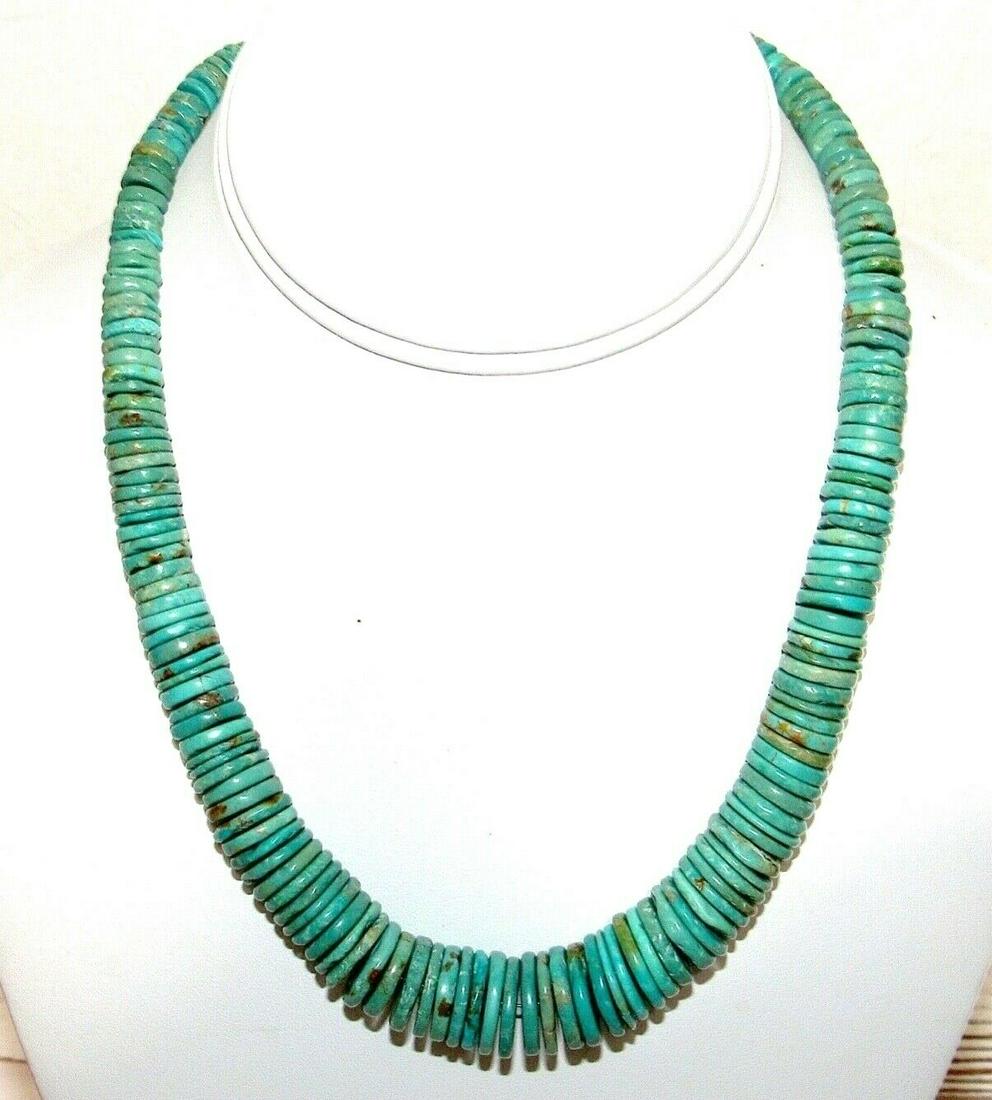 Navajo Kingman Rolled Turquoise Disc Heishi Necklace (1 of 7)