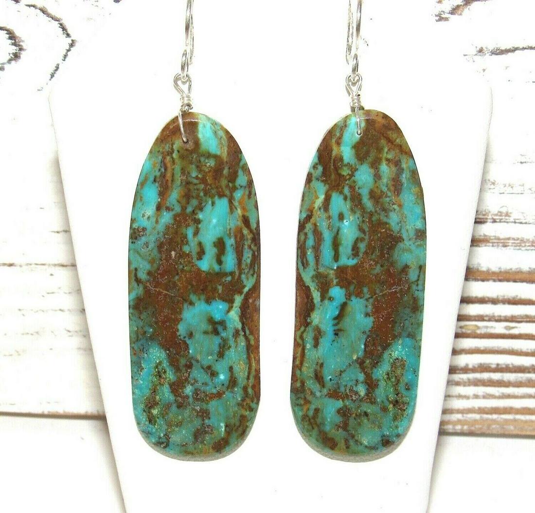 Santo Domingo Turquoise Slab Earrings Silver French (1 of 2)