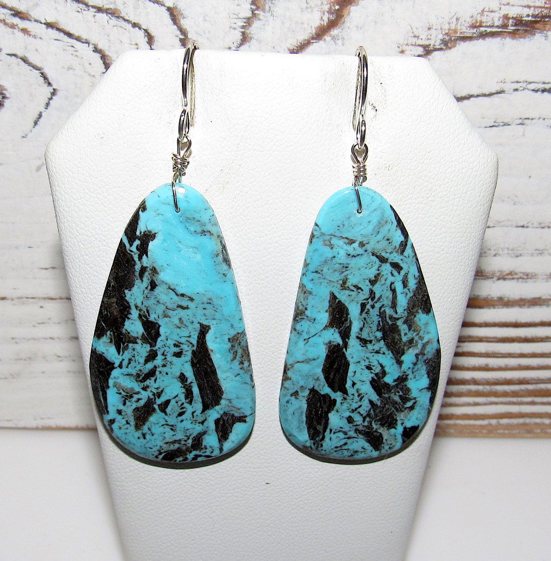 Santo Domingo Turquoise Slab Earrings Silver Wire (1 of 4)