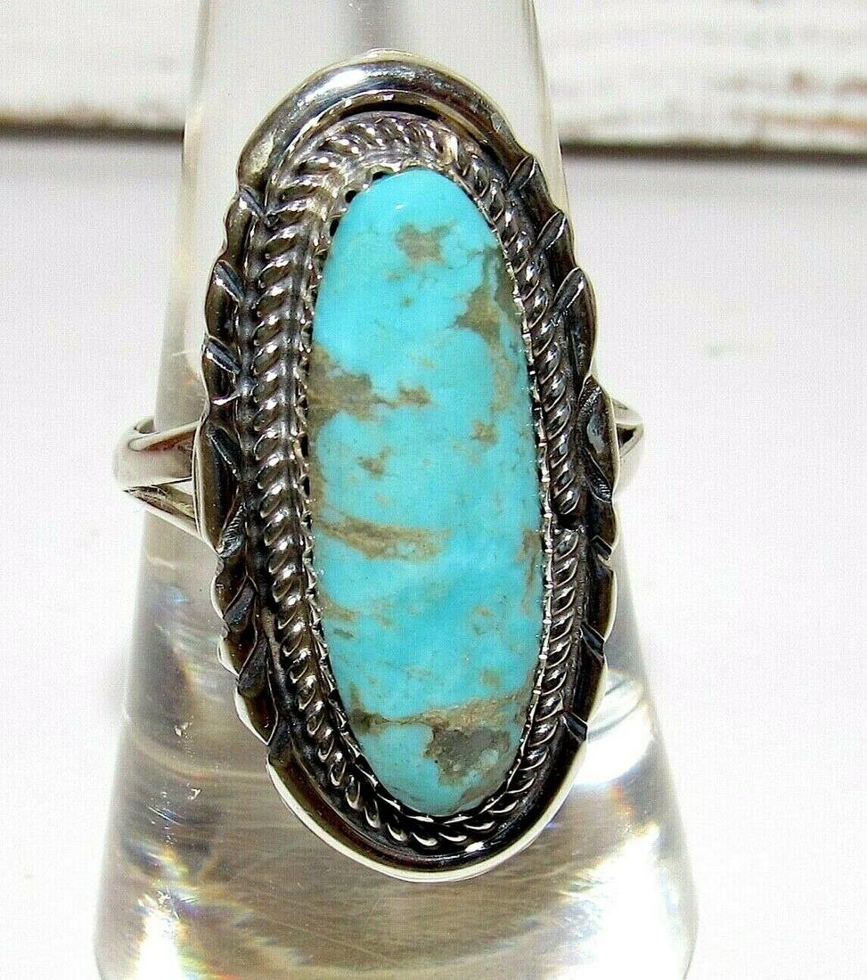 Navajo Kingman Turquoise Ring Size 8 Sterling Signed (1 of 5)