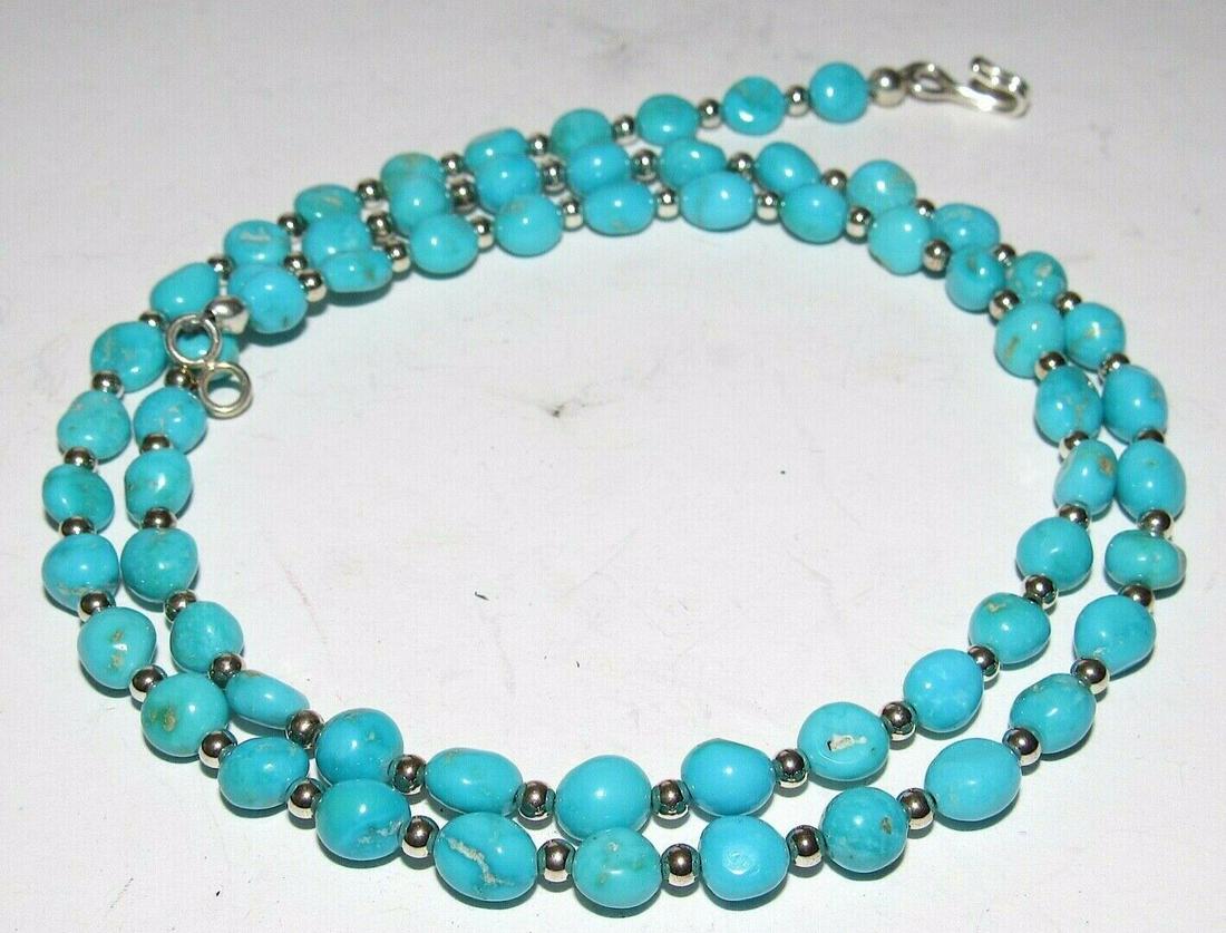 Navajo Kingman Turquoise Heishi Necklace Sterling Beads (1 of 10)