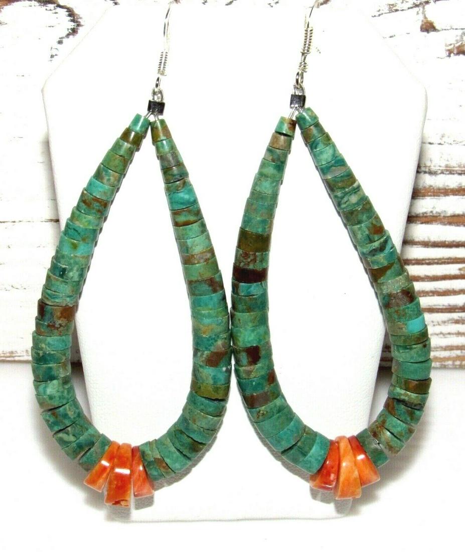 Santo Domingo Turquoise Heshi Earrings Orange Spiny (1 of 4)