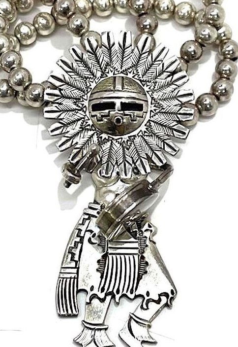 Massive Navajo Sterling Kachina Pendant Necklace 3D (1 of 5)