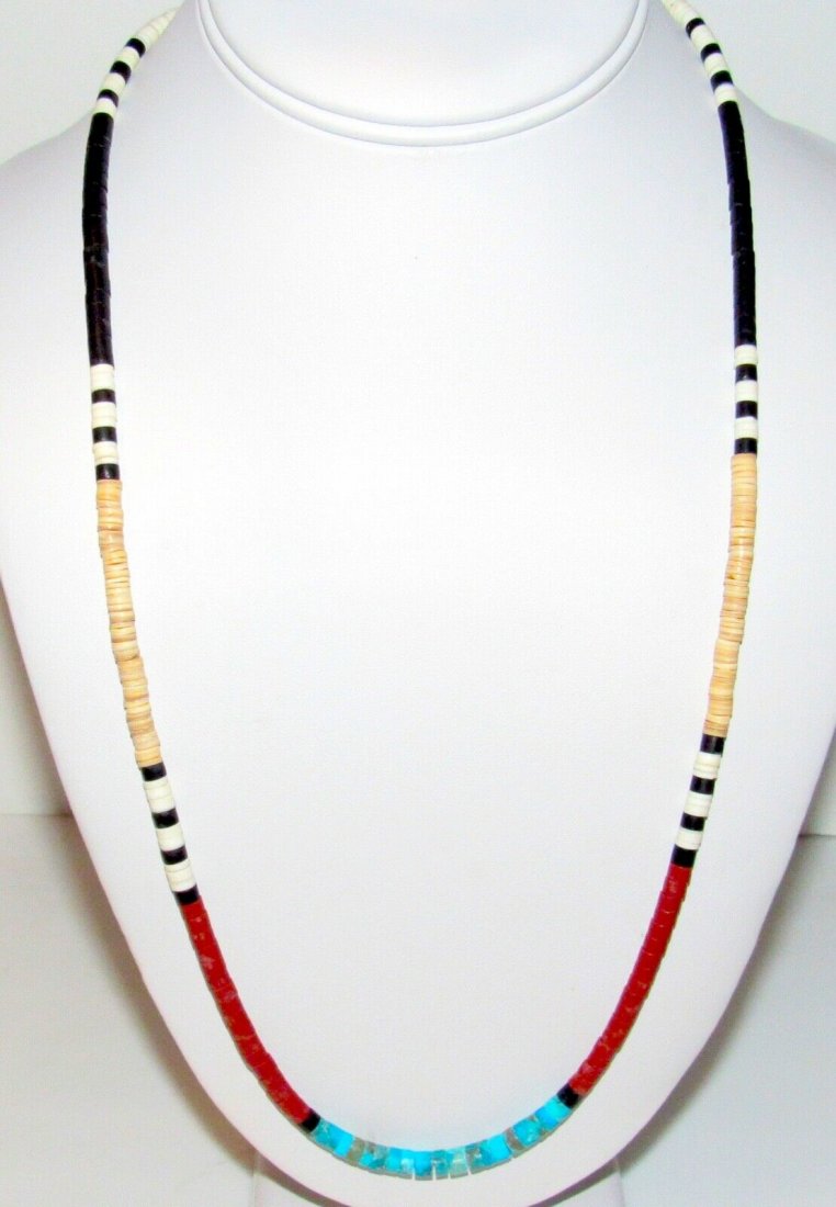 Santo Domingo Rolled Shell Turquoise Heishi Necklace (1 of 4)