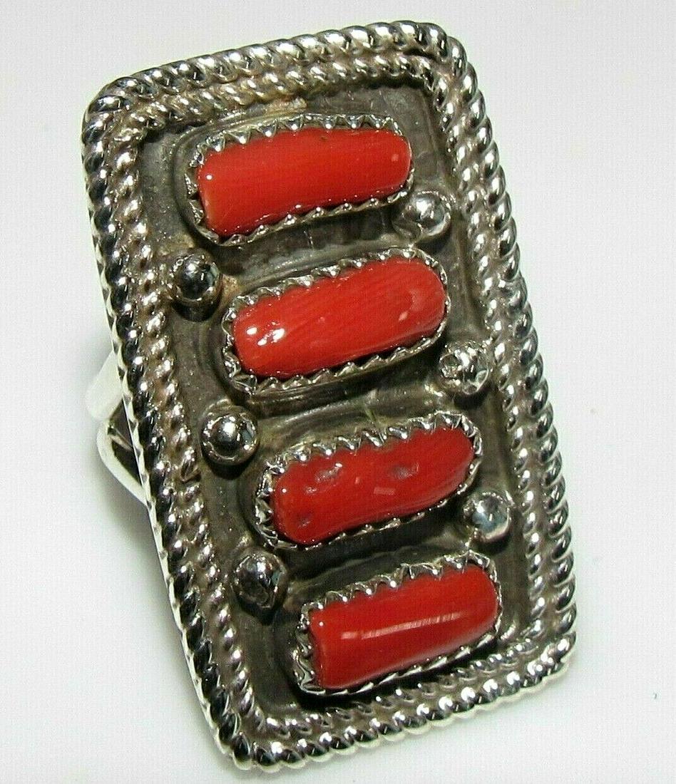 Navajo Mediterranean Coral Ring Size 7 Sterling Silver (1 of 5)
