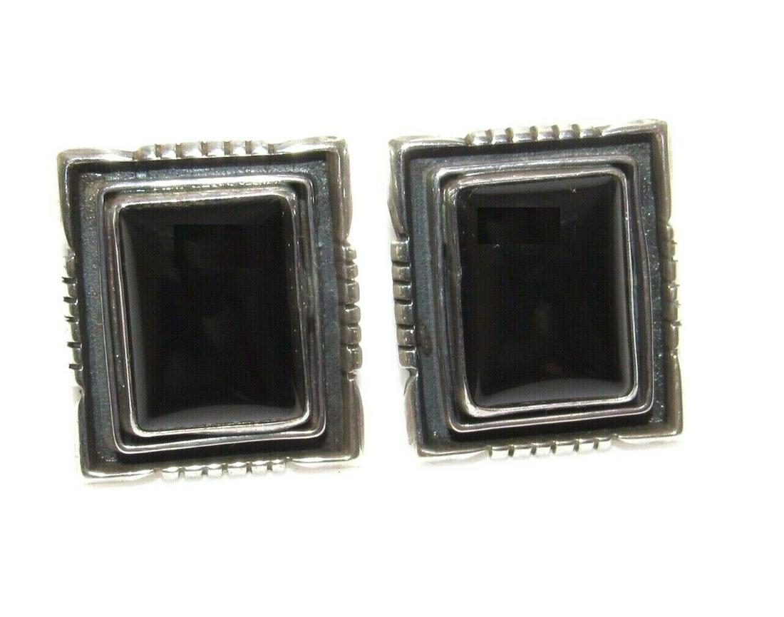 Navajo Onyx Post Earrings Sterling Silver Milton Lee (1 of 3)