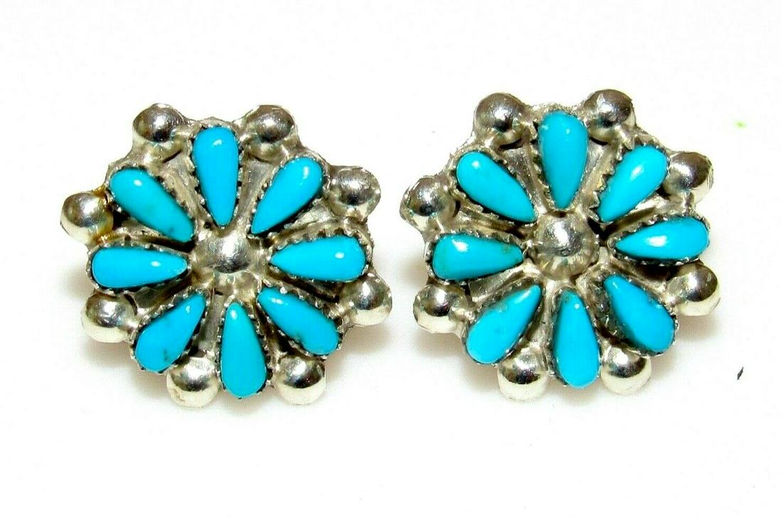 Small Navajo Turquoise Cluster Post Earrings Sterling (1 of 6)