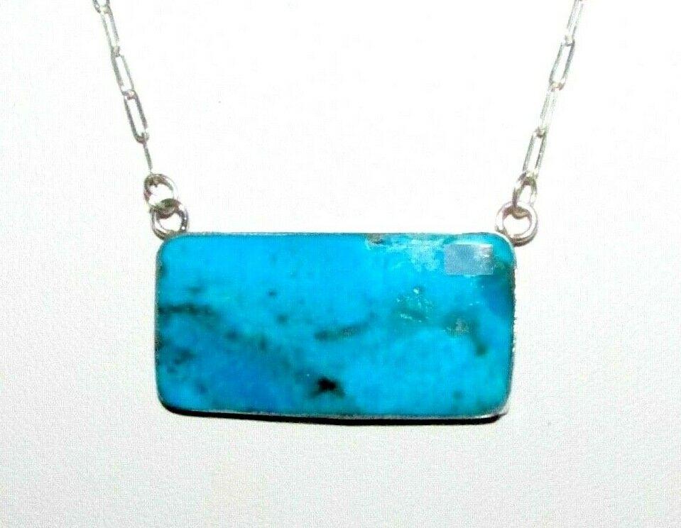 Navajo Sterling Silver Kingman Turquoise Bar Necklace (1 of 4)