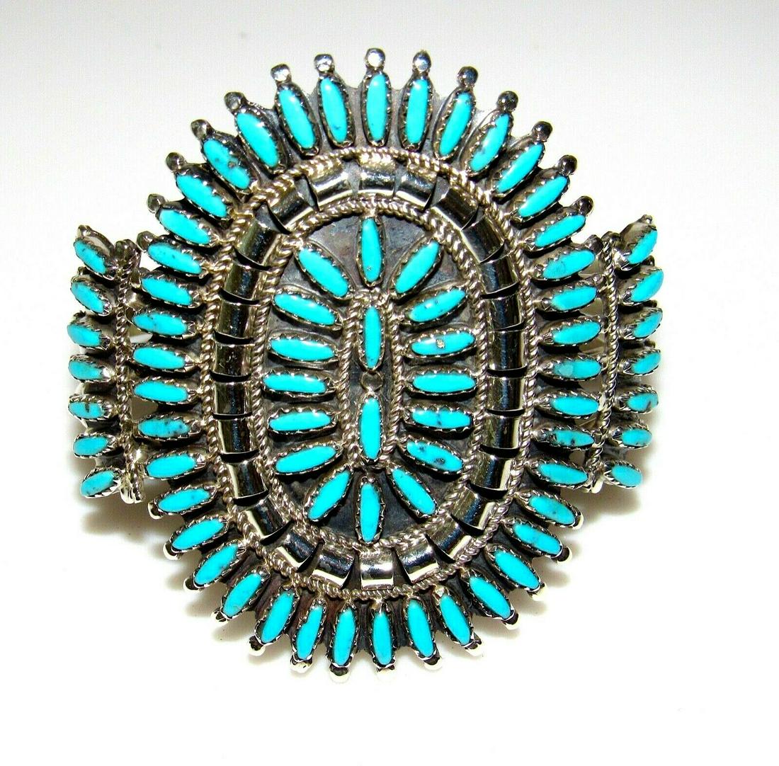 Navajo Sand Cast Silver Golden Hills Turquoise Cuff (1 of 6)