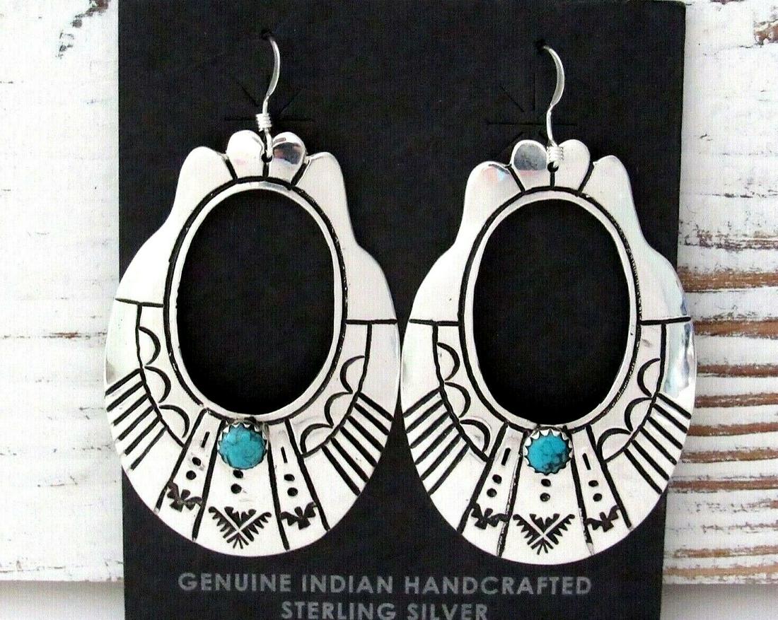 Navajo Tommy Singer Earrings Sterling Silver Turquoise (1 of 3)