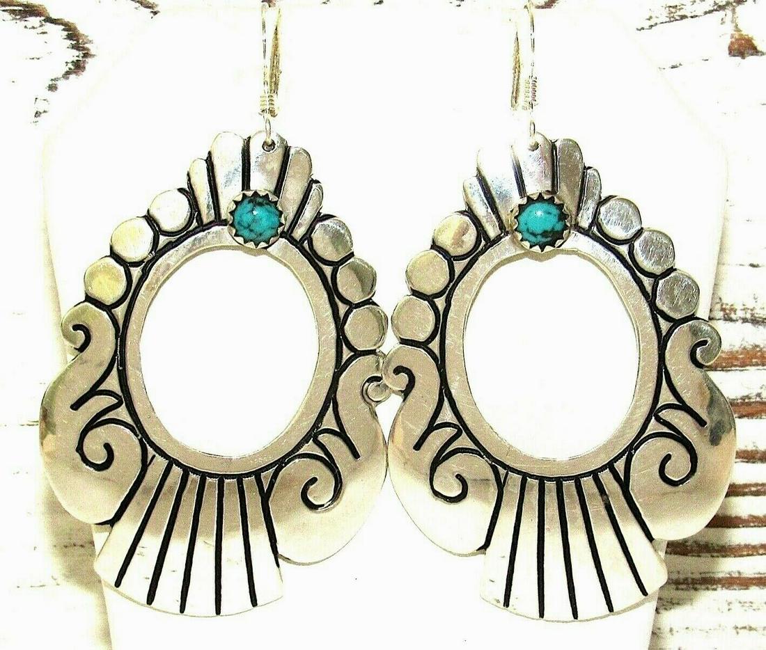 Navajo Tommy Singer Earrings Sterling Silver Turquoise (1 of 4)