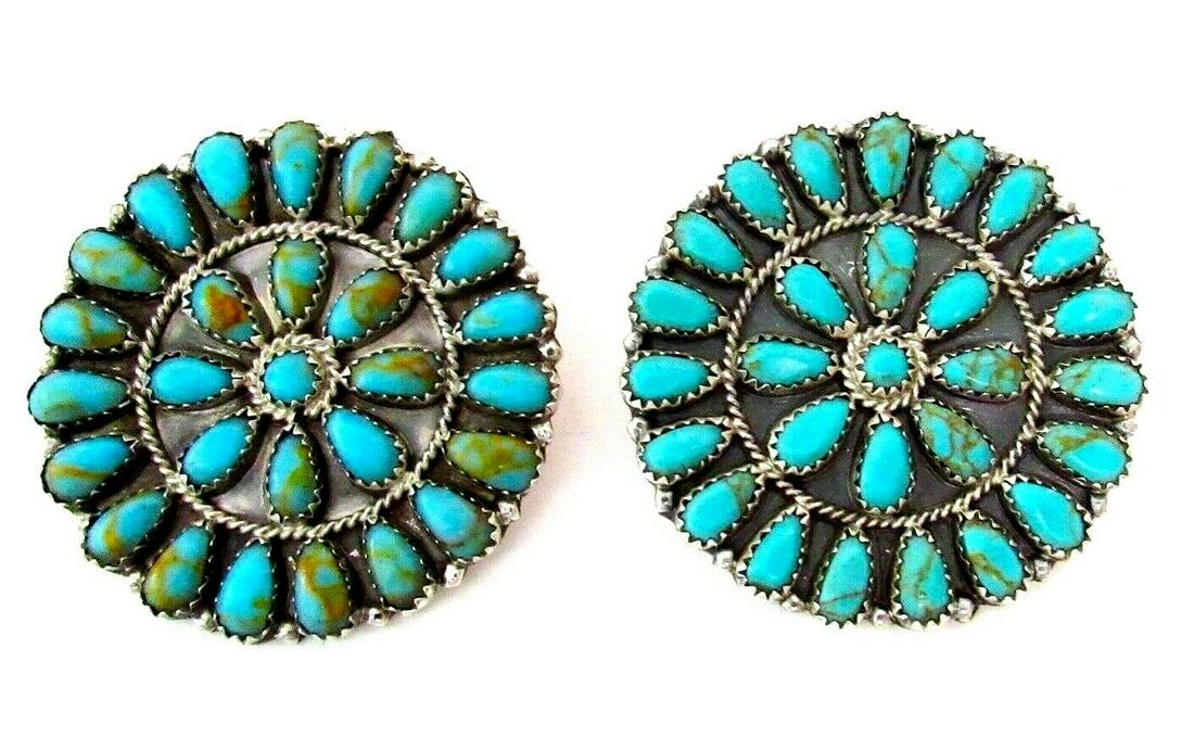 Huge Navajo Turquoise Cluster Post Earrings Sterling (1 of 4)