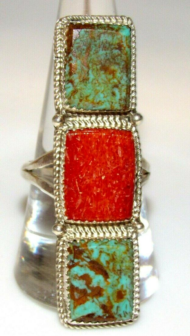 Navajo Turquoise Spiny Oyster Statement Ring Size 9 (1 of 4)