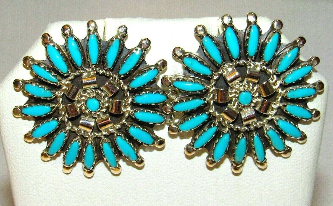 Navajo Turquoise Cluster Post Earrings Sterling Silver (1 of 4)