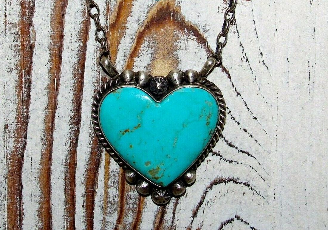 Navajo Large Heart Bar Necklace Kingman Turquoise (1 of 6)