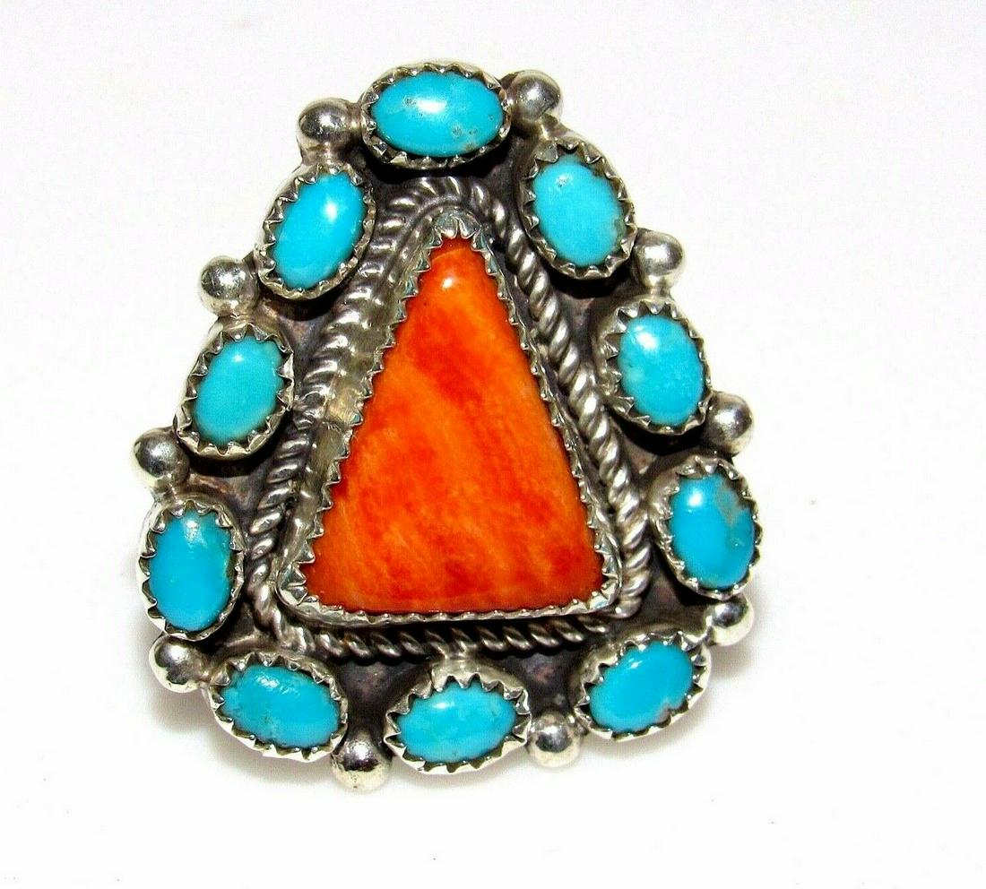 Navajo Orange Spiny Cluster Ring Sz 9 Royston Turquoise (1 of 4)