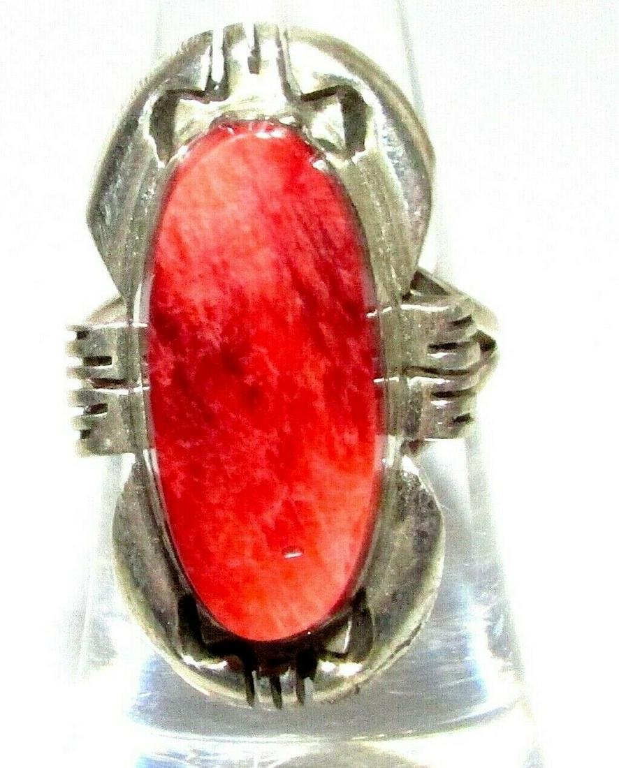 Navajo Orange Spiny Ring Size 6 Sterling Silver Signed (1 of 6)