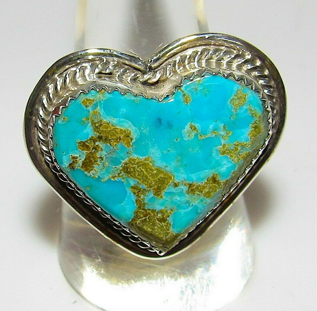 Navajo Kingman Turquoise Heart Ring Sz 9 Sterling (1 of 5)