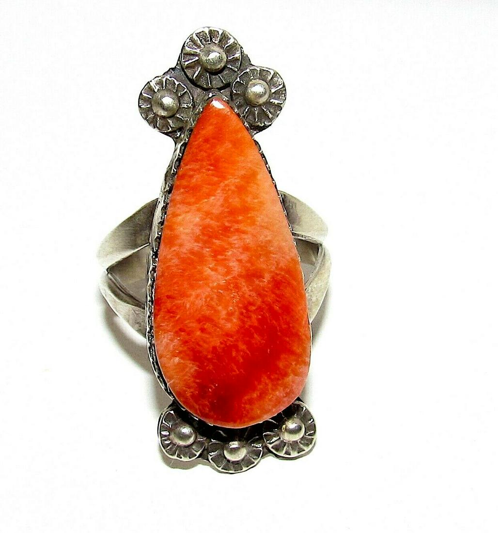 Navajo Orange Spiny Ring Size 8 Sterling Silver Native (1 of 5)