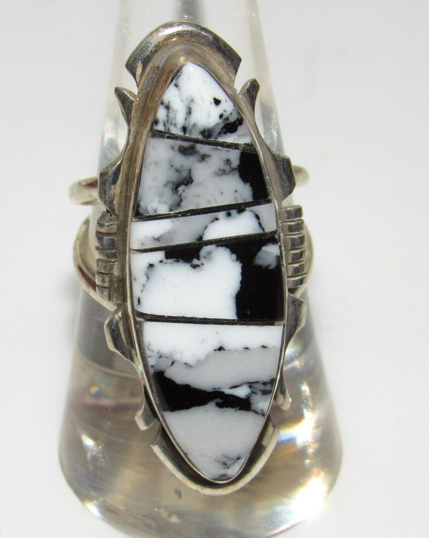 Navajo White Buffalo Inlay Ring Size 8 Sterling Silver (1 of 5)