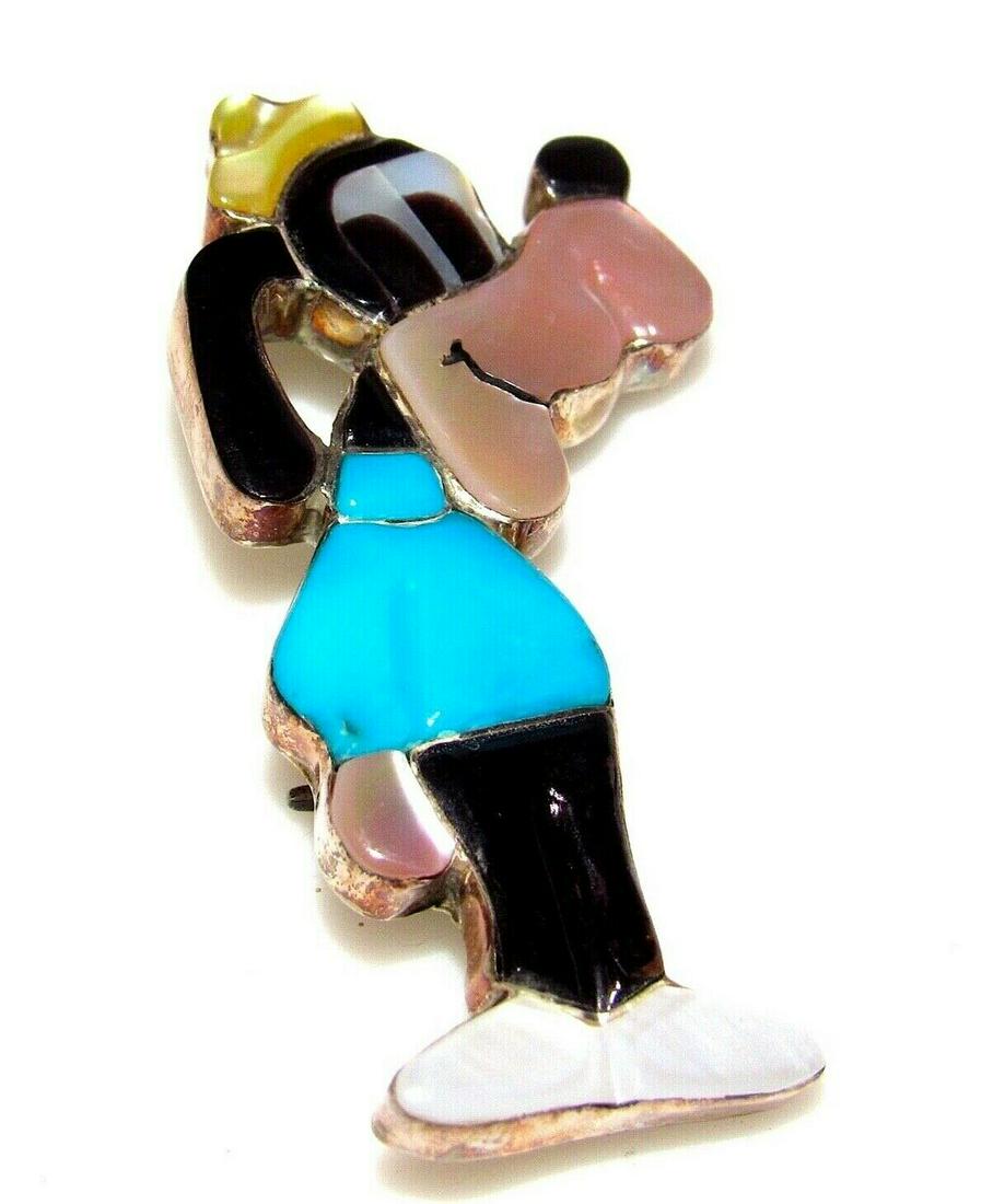 Zuni GOOFY Sterling Inlay Pin Pendant Zuni Toons Native (1 of 5)