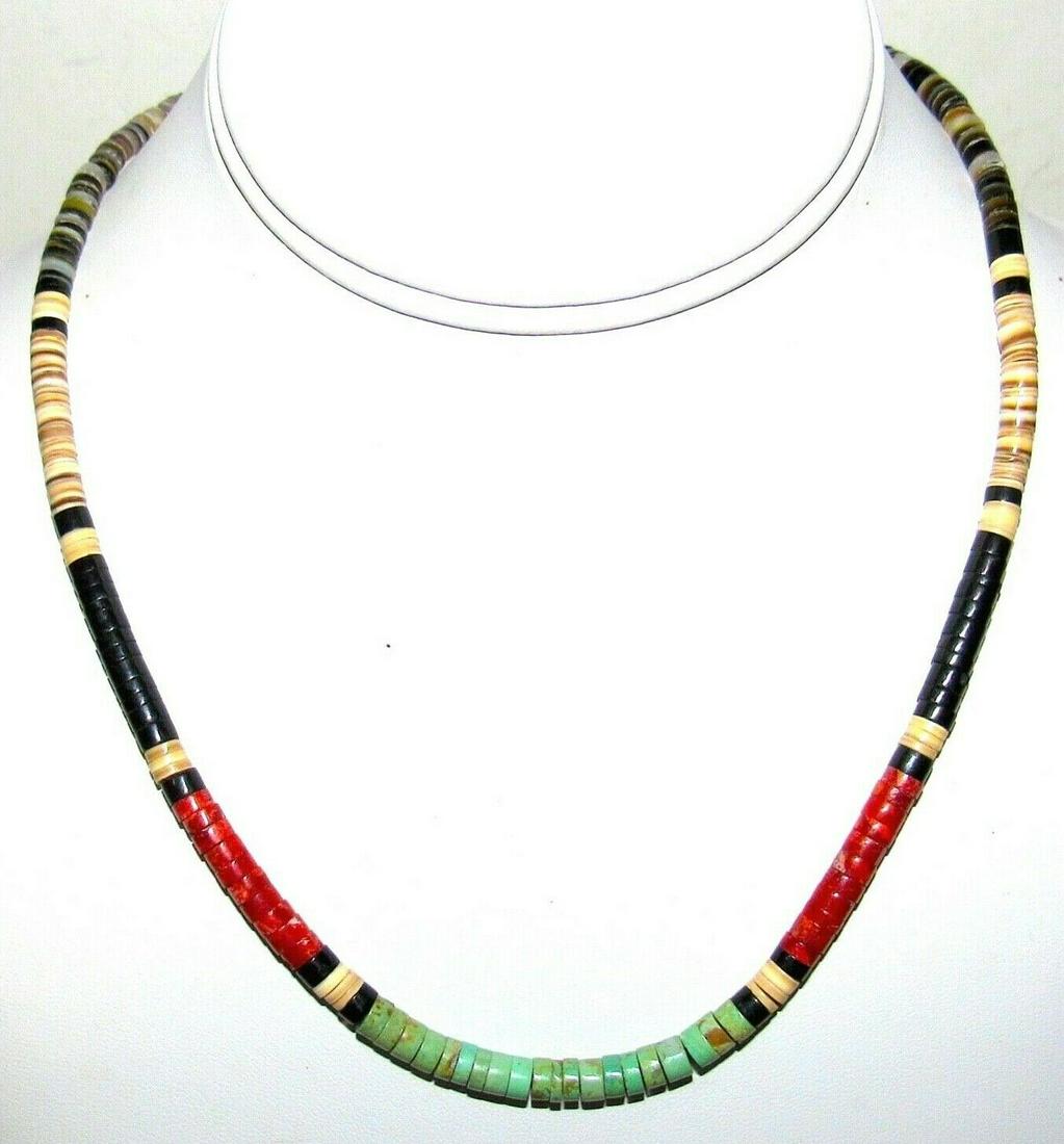 Santo Domingo Heishi Necklace Turquoise Coral Jet (1 of 4)