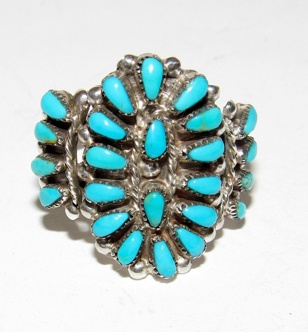 VTG Zuni Dishta Turquoise Cluster Ring Size 7 Sterling Silver Native American (1 of 6)