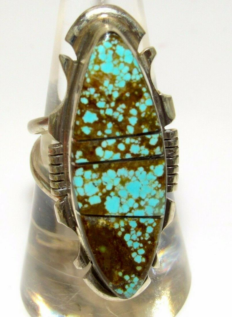 Navajo Number 8 Inlay Ring Size 7.5 Sterling Silver Signed Native American (1 of 5)