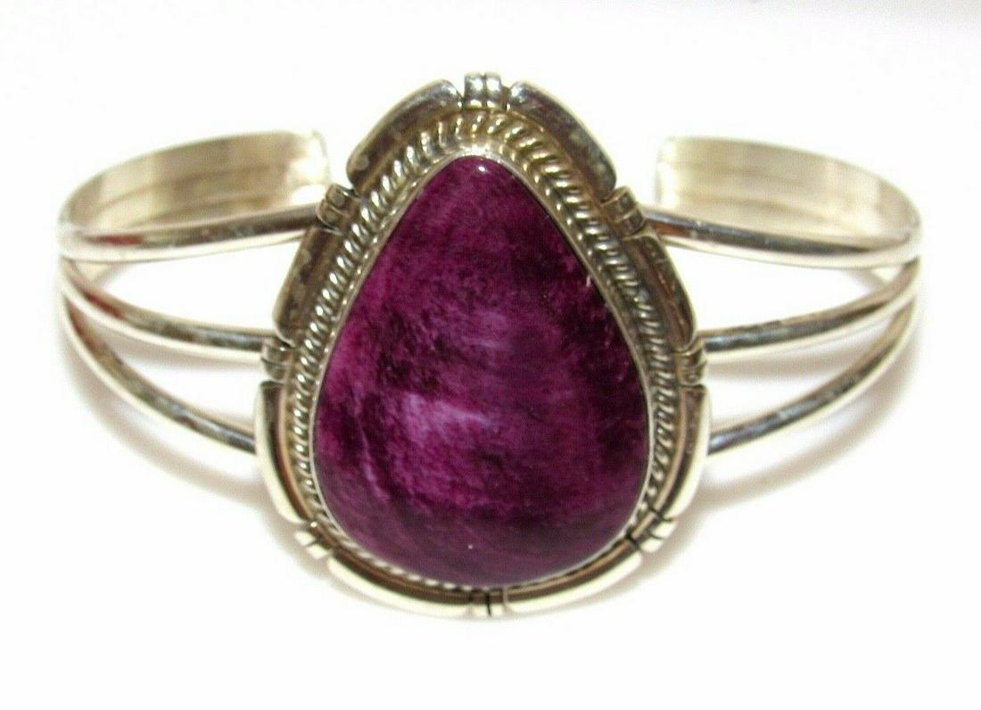 Navajo Purple Spiny Oyster Statement Cuff Bracelet Sterling Silver Native (1 of 5)