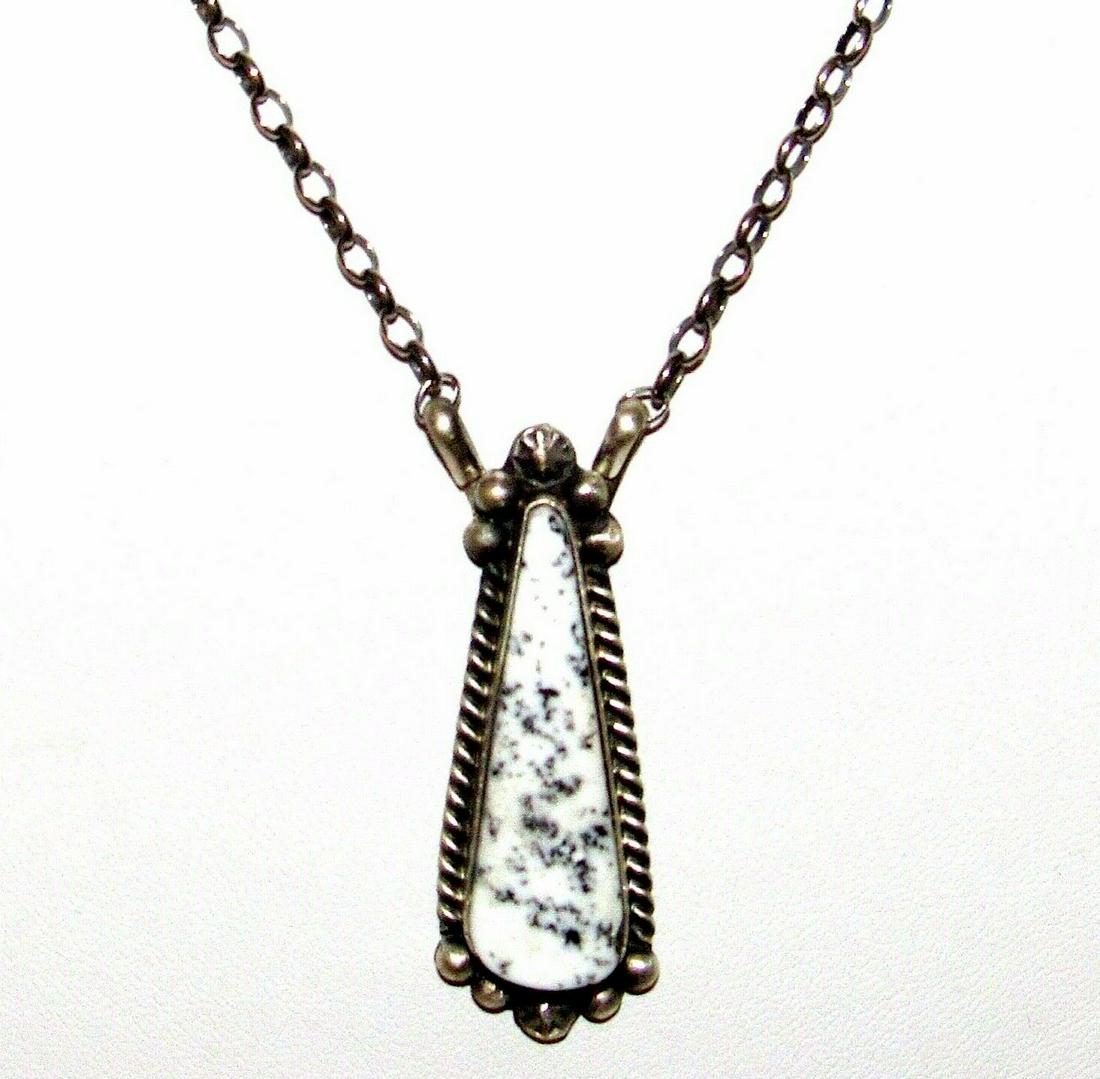 Navajo White Buffalo Bar Necklace Sterling Silver Native American Signed (1 of 5)