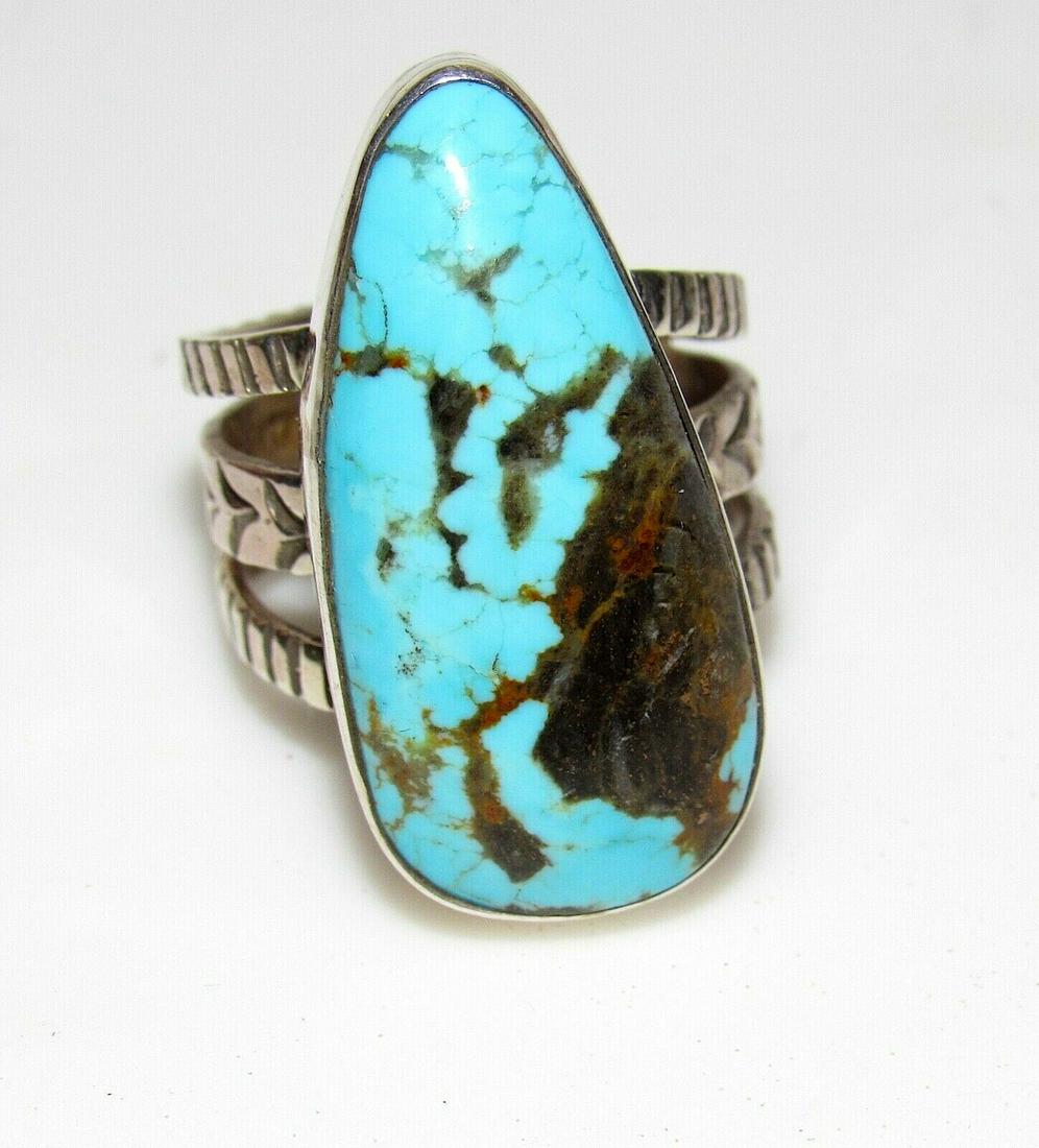 Native American Turquoise Mountain Turquoise Ring Sz 10 Sterling Signed (1 of 8)