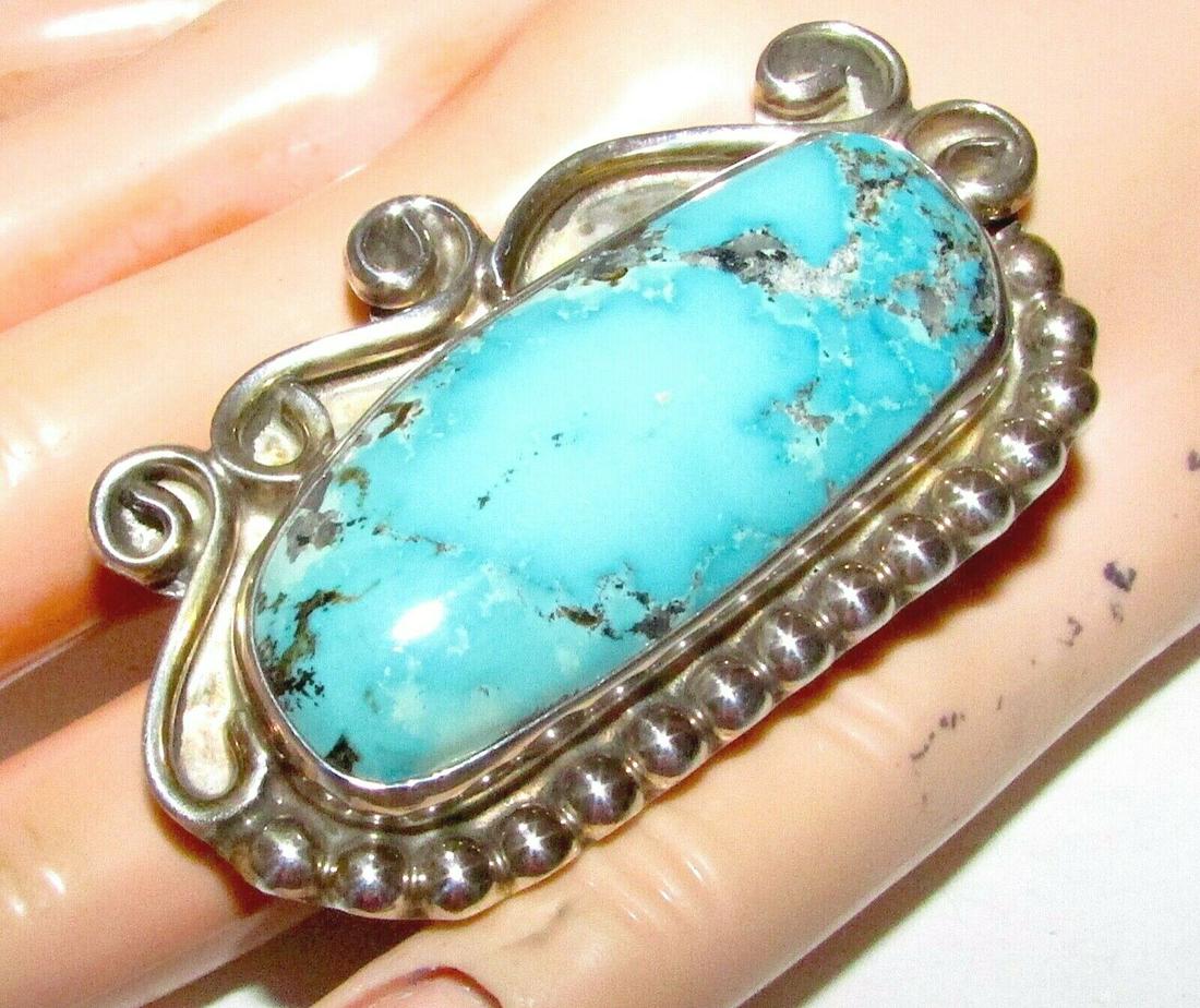 Huge Navajo Dry Creek TURQUOISE Adjustable Ring Sterling Silver ADAM FIERRO (1 of 7)