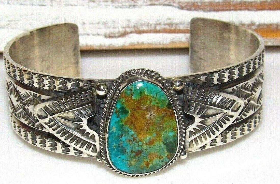 Navajo Gem Grade Royston Cuff Bracelet Sunshine Reeves Sterling Silver Native (1 of 8)