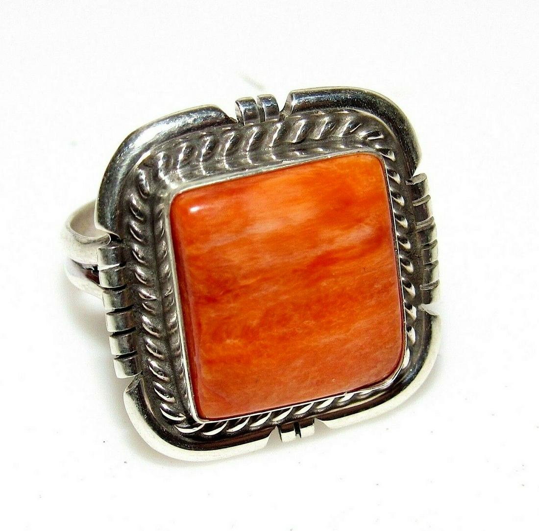 Navajo Orange Spiny Ring Size 6.5 Sterling Silver Native American Signed (1 of 5)