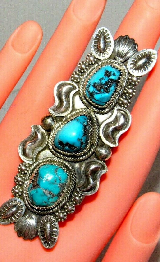Navajo Kingman Turquoise Statement Ring Size 7.5 Sterling Etsitty 3" 35Gr Signed (1 of 5)