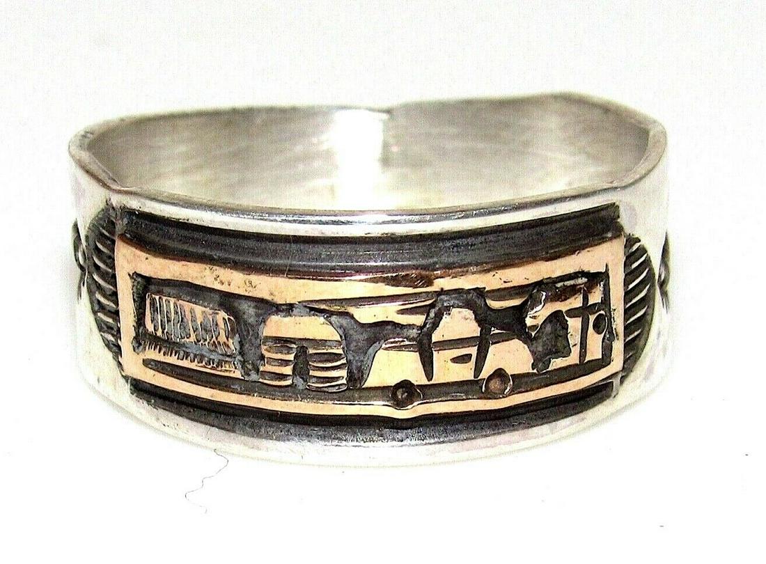 Navajo Storyteller Ring Size 9 Sterling Silver 12K Gold Band Signed (1 of 5)