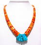 Santo Domingo Orange Spiny Kingman Turquoise Heishi Necklace by Lupe Lovato