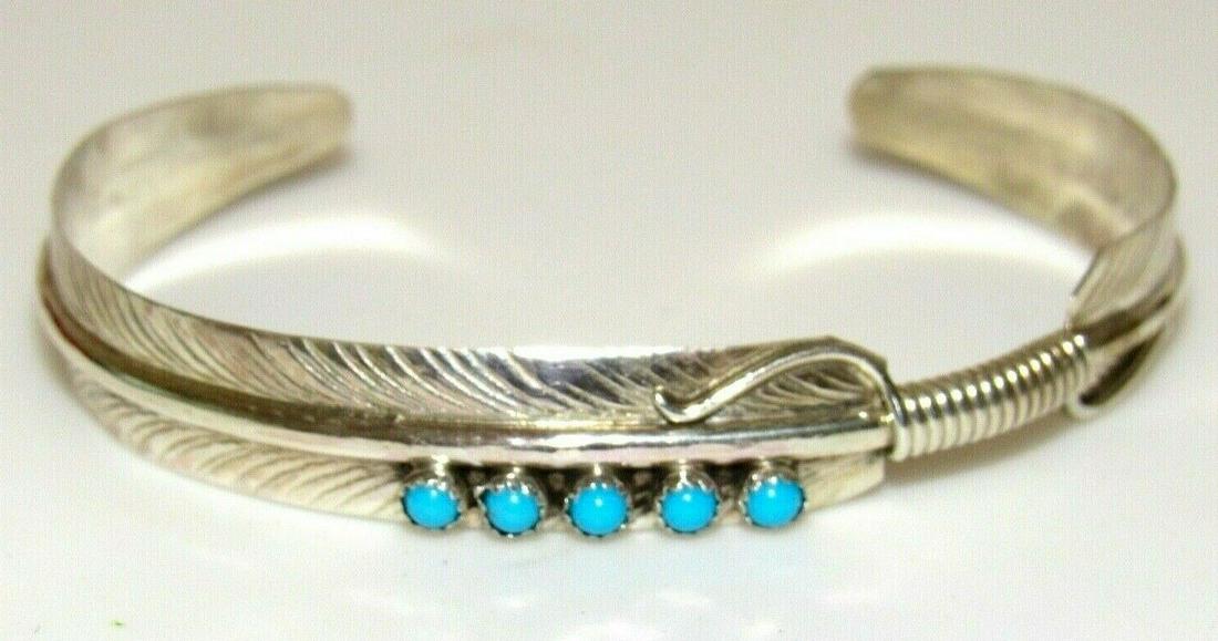 Navajo Sterling Feather Turquoise Bracelet Silver Native American B. Begay (1 of 5)