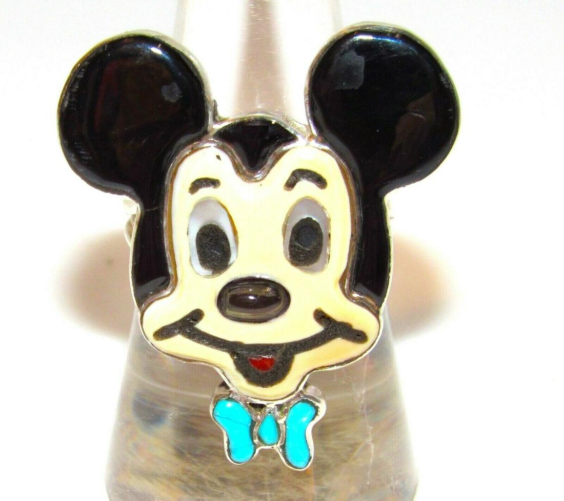 Zuni Mickey Mouse Sterling Inlay Ring Sz. 8.5 Zuni Toons Native American (1 of 3)