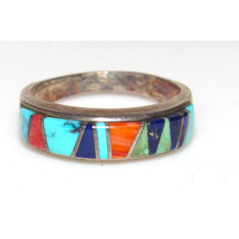Navajo Inlay Ring Size 6 Sterling Silver Calvin Begay Touch of Santa Fe Signed (1 of 4)