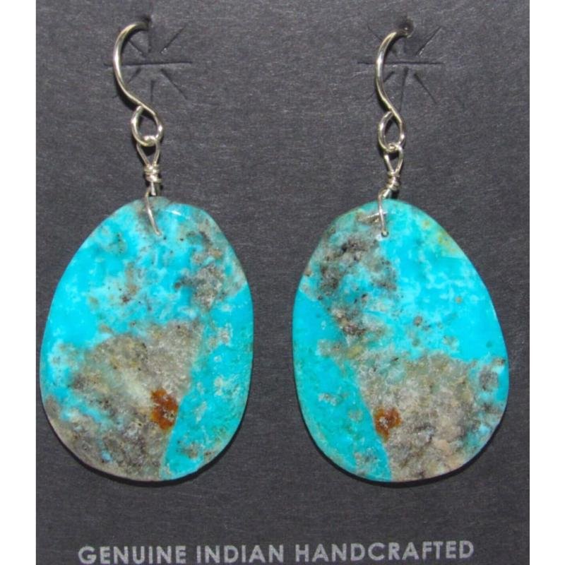 Santo Domingo Kingman Turquoise Slab Earrings L Lovato Native American (1 of 6)