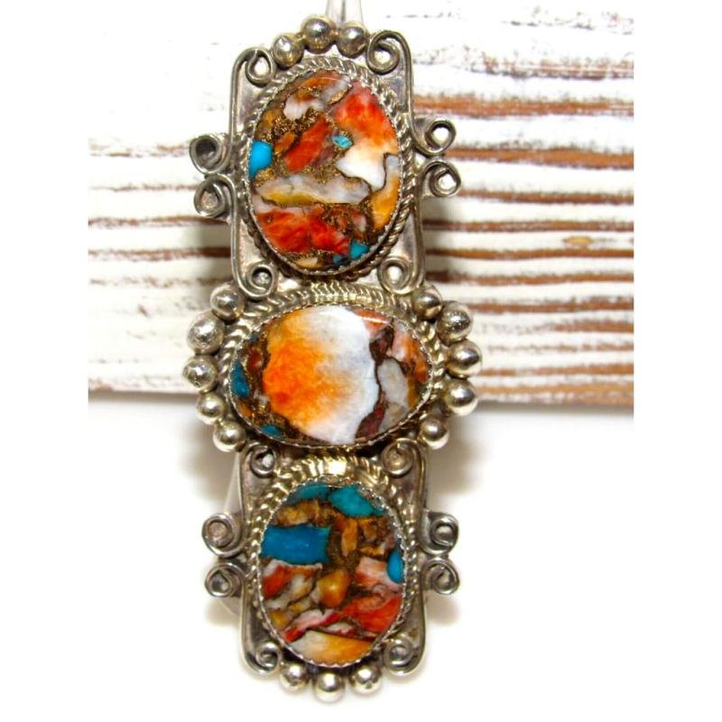 Massive Navajo Orange Spiny Statement Ring Size 7 Sterling Signed (1 of 7)