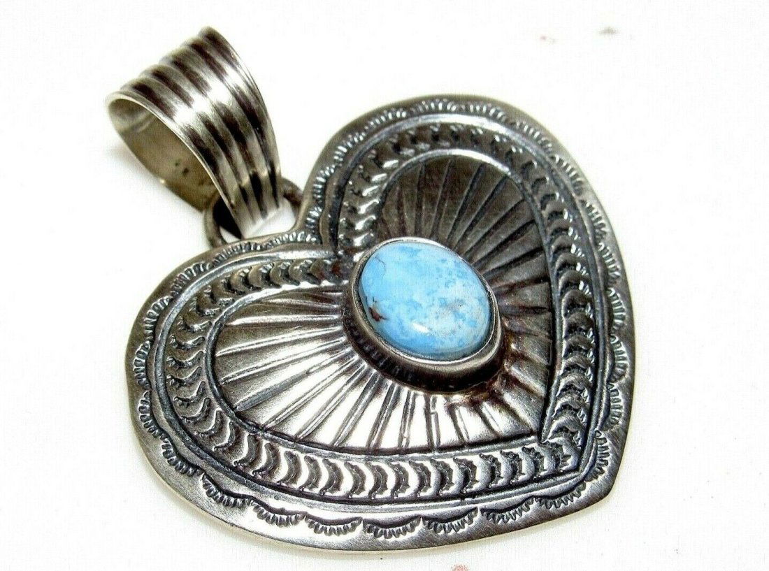 Navajo Heart Pendant Golden Hills Turquoise Sterling Silver Signed Native (1 of 4)