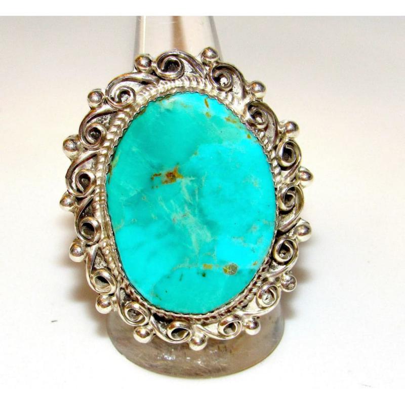 Navajo Royston Turquoise Statement Ring Sz 9 Sterling Silver Native American (1 of 5)