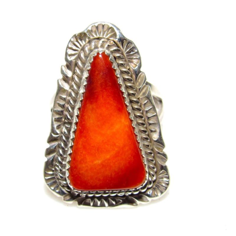 Navajo Orange Spiny Ring Size 9 Sterling Silver Native American Signed (1 of 4)