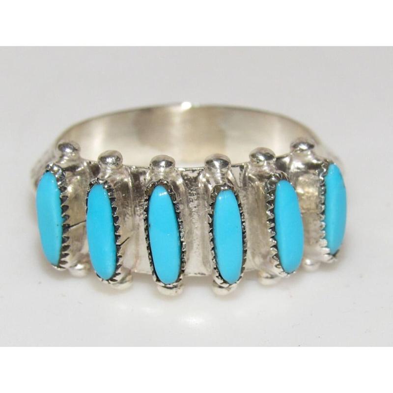 Zuni Sleeping Beauty Turquoise Ring Sz 7 Petite Point Design Sterling Silver (1 of 5)
