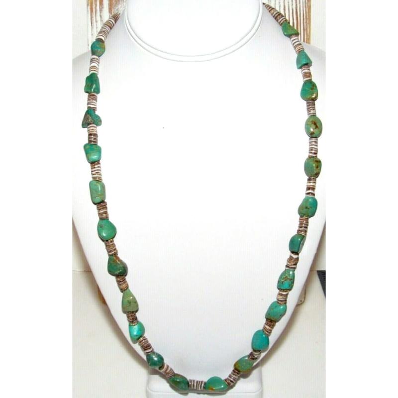 Navajo Heishi Necklace Turquoise Nugget Rolled Shell Native American (1 of 8)