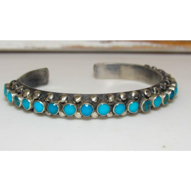 Navajo Cast Sterling Snake Eye Turquoise Carinated Cuff Bracelet Ray Betsoi 38Gr (1 of 6)