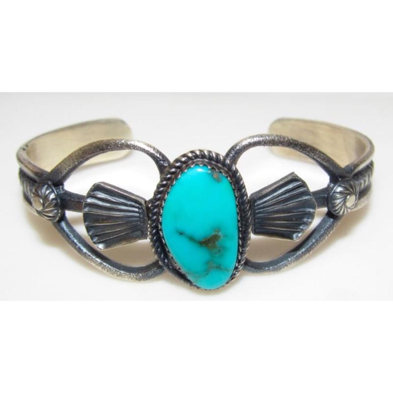 Navajo Kingman Turquoise Cuff Bracelet Sand Cast Sterling Silver K Billah (1 of 4)